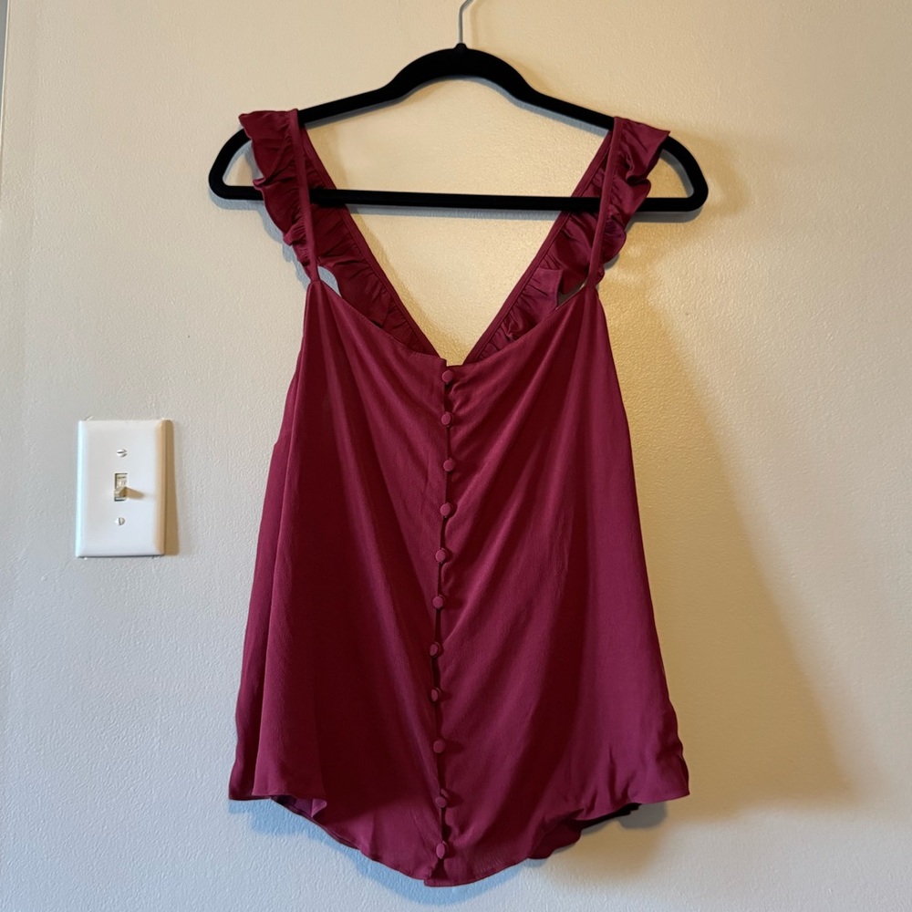 NWT Madewell Ruffled Burgundy Button-Down Tank Top